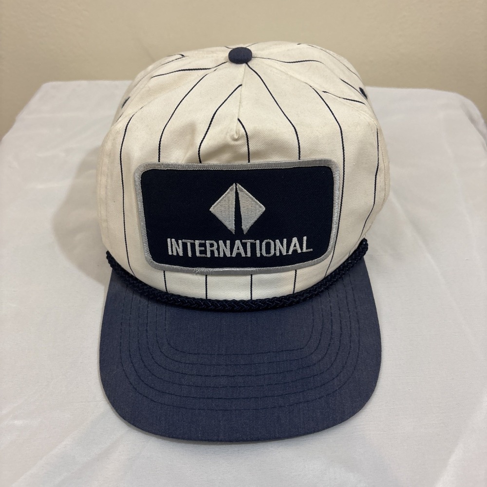 Vintage International Truck Snapback‎ Baseball Hat San Sun Blue White Stripe Rop